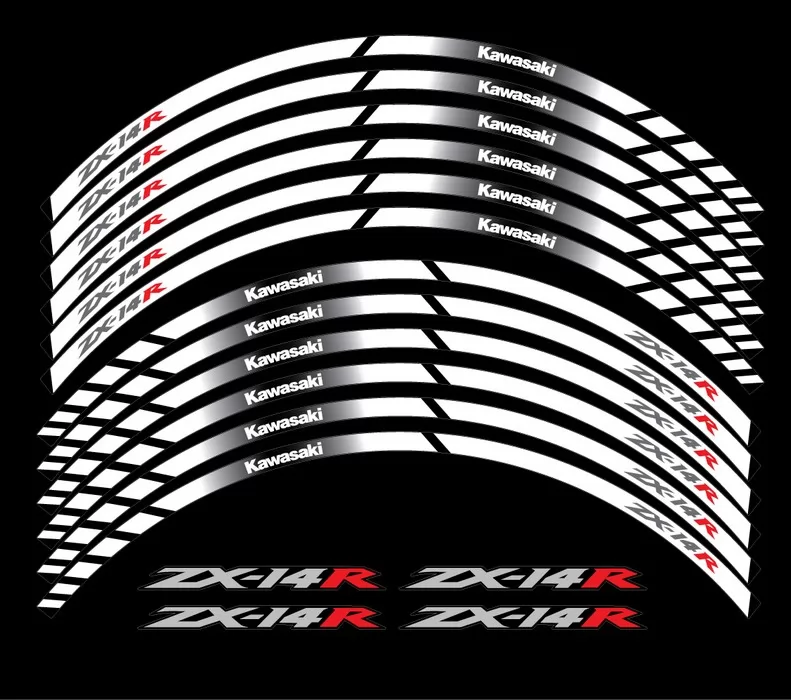 Kawasaki ZX-14 wheel rim stripes decals white